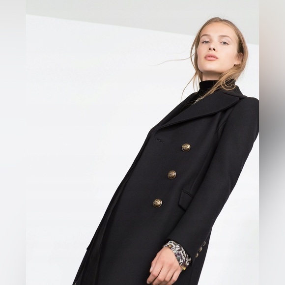 NWOT ZARA Classic Black Wool blend coat 75% wool - Picture 3 of 8